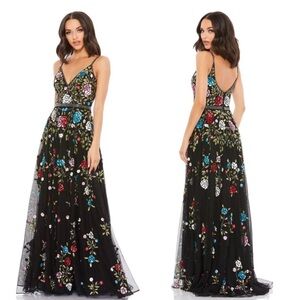 MAC DUGGAL 5400 NEW Floral Embroidered Black Evening Gown